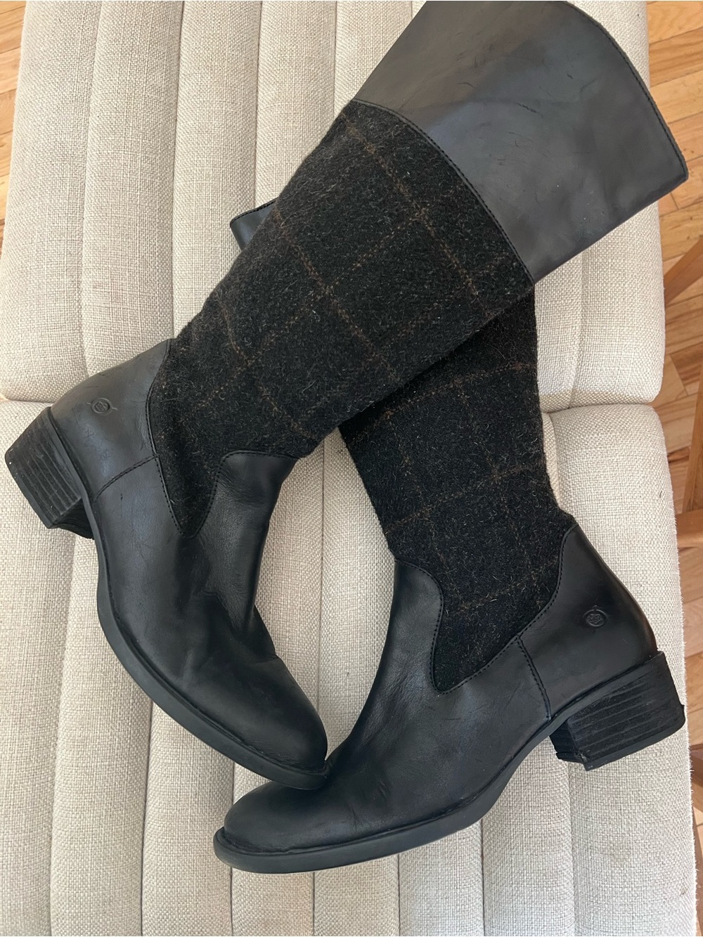 Børn Leather and Wool Plaid Tall Boots
